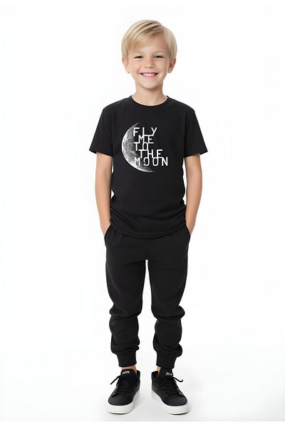 FYK KİDS Boy the Moon Text Printed Bottom-Top Summer Suit