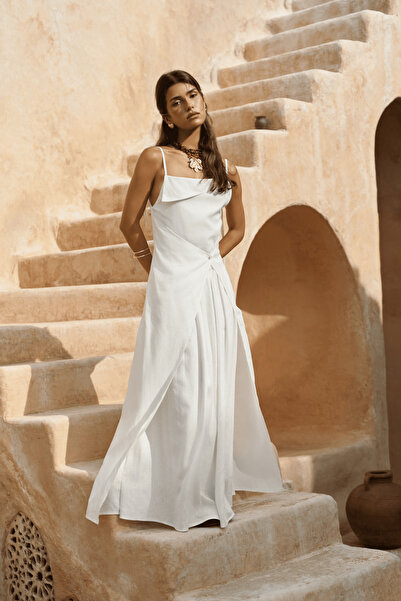 BOHEMAİ Blantyre Long Ecru Linen Dress with Straps