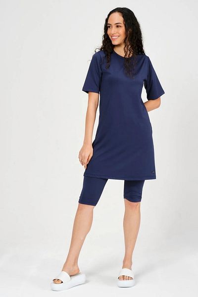 Bordomix 22700 Women's Navy Blue Short Sleeve Semi-Covered Hijab Swimsuit