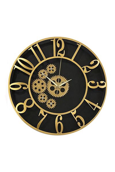 Loop Kördüğüm Galaxy Wall Clock with Turning Wheel Black Case Gold Numbers 34cm