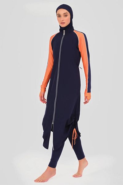 Bordomix 24505 Women's Navy Blue Waist and Hem Adjustable Long Hijab Swimsuit