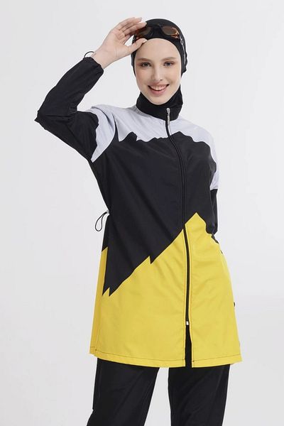 Bordomix 21226 Women's Black Color Blocked Parachute Fabric Hijab Swimsuit
