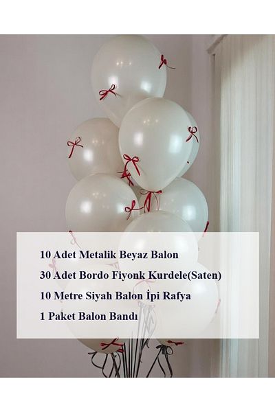 PartyPoo 10-Piece Metallic White Balloon and Burgundy Bow Birthday Set - Bride to Be Party Set Balloon with Ribbon