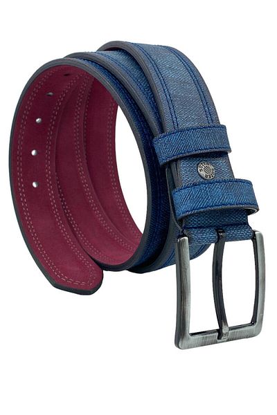 Süzer Deri Αθλητική ζώνη 4 εκ. Navy Blue Faux Leather Denim Jeans με σχέδιο - 9805