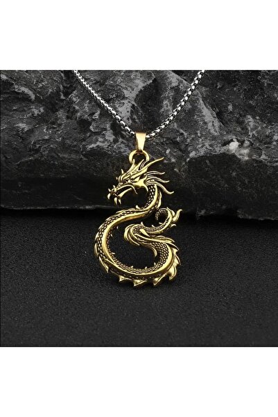 Tudivanyu Aksesuar قلادة إبداعية برأس تنين لون ذهبي