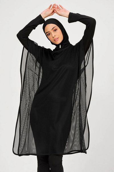 Bordomix 21627 Women's Black Tulle Abal Long Hijab Swimsuit