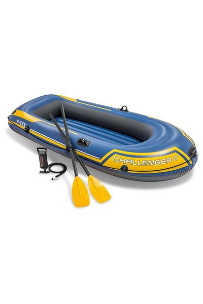 Intex Challenger Inflatable Boat Set – Durable PVC with Deluxe Oars, High-Output Pump, Triple Air