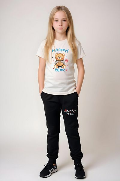 FYK KİDS ΚΟΡΙΤΣΙΑ ΕΚΠΤΩΜΕΝΗ HAPPY BEAR ΛΕΠΤΟΜΕΡΗΣ ΜΕΣΗΣ ΕΛΑΣΤΙΚΗ ΣΕΤ ΠΙΤΖΑΜΑ