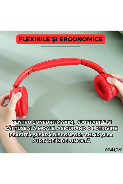 MACVI Macvi® ExtraBass TV11 Wireless Headphones, Bluetooth 4.1, Stereo, Microphone, FM Radio and SD Card, Red