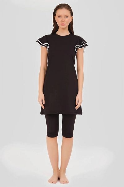 Bordomix 24702 Women's Black Ruffled Short Sleeve Hijab Swimsuit