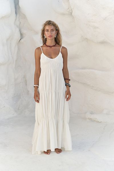 MAİ COLLECTİON Dozza Strappy Ecru Long Dress