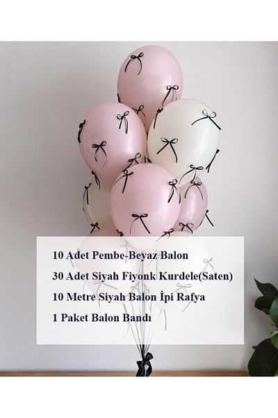PartyPoo 10-Piece Pink White Balloon and Black Bow Birthday - Bride to Be Party Set Balloon with Ribbon