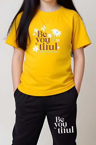 FYK KİDS Girl Be You Tiful Printed Bottom-Top Suit