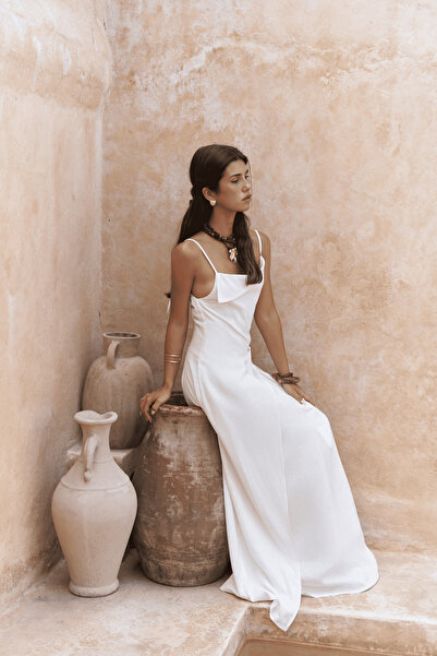 BOHEMAİ Blantyre Long Ecru Linen Dress with Straps
