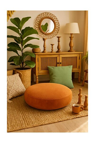 schane home Yuvarlak TURUNCU YerMinderi 55 cm Konforlu Oturum Yumuşak Kumaş Balkon ve Dış Kullanım FERMUARLI
