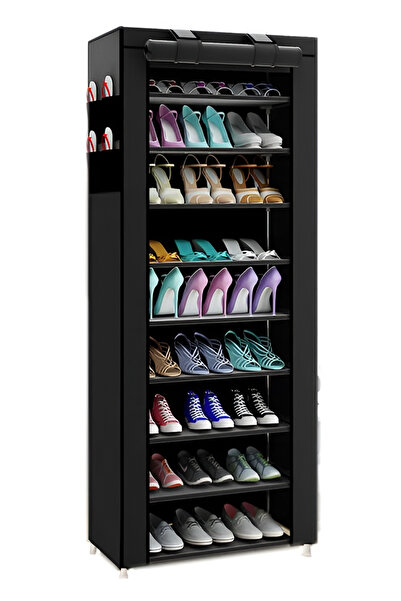 rexa خزانة أحذية بتسع طبقات، أسود، 60×30×160 سم