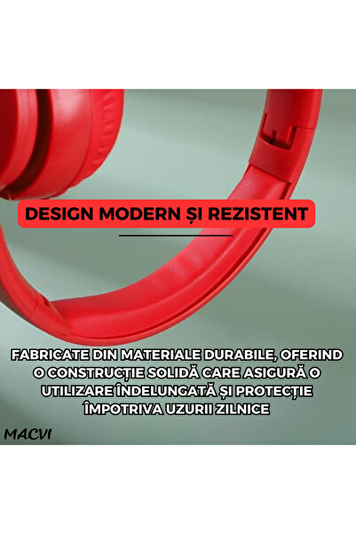 MACVI Macvi® ExtraBass TV11 Wireless Headphones, Bluetooth 4.1, Stereo, Microphone, FM Radio and SD Card, Red