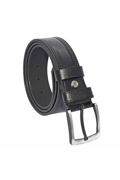 Süzer Deri Black Faux Leather Stitched Model 4 cm Sport Belt - 7000-28