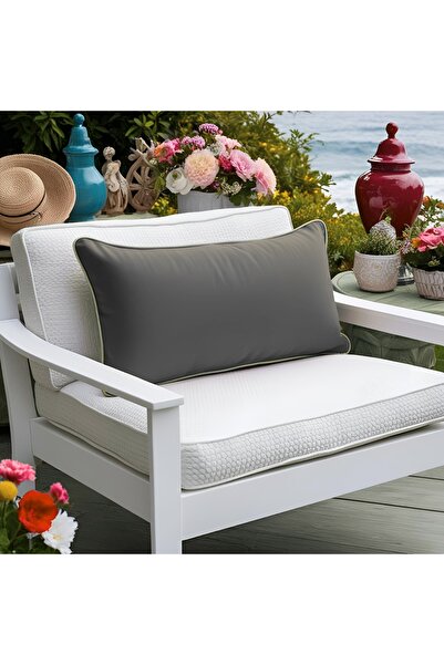 Bc Home Anthracite Rectangular Throw Pillow Cover with Gold Edge Piping Soft ...