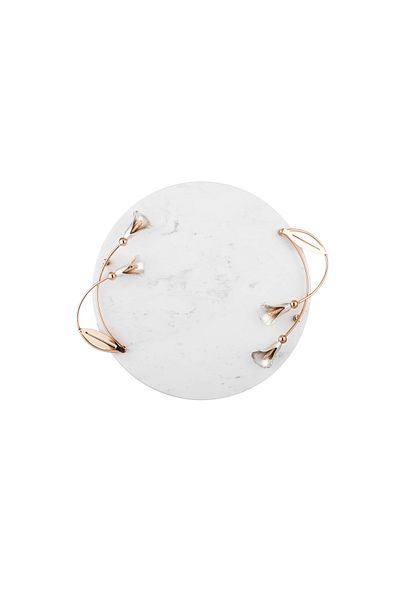 Dania Danya Tray and Platter Made of Natural Marble with Golden Metal Handles - Lily Design 30 cm