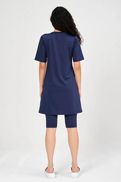 Bordomix 22700 Women's Navy Blue Short Sleeve Semi-Covered Hijab Swimsuit