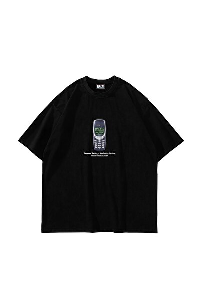 Bak Moda Forever Battery Štampano Oversize kroj Unisex crna majica
