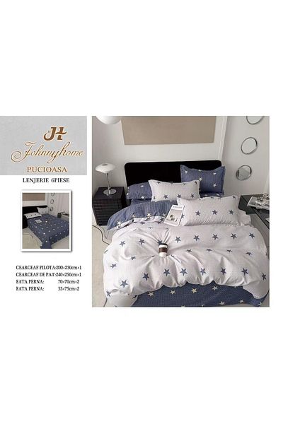 OEM Double Bed Linen, Reversible, 6 Pieces, 2 Persons, 240x250cm, Satin Cotton, Blue Grey