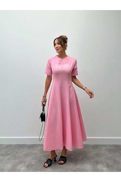 Maldia Shop Γυναικείο φόρεμα Maxi Boy Pink Linen