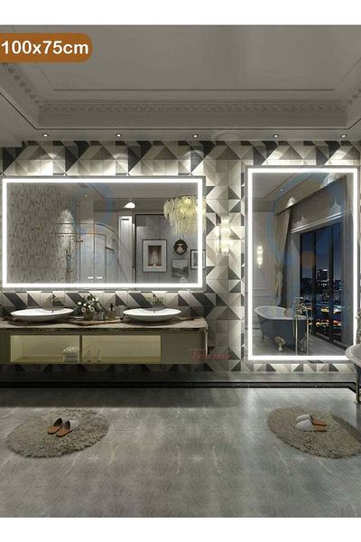 Taimi Set of 2 Rectangular Bathroom Mirror with LED Touch Lights for Bathroom and Bedroom 100x75cm