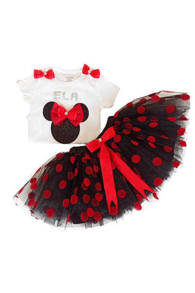 Pastelsnz Mickey Mouse Puantiyeli Kız Çocuk Tütü Elbise -İsme Özel Doğum Günü Elbisesi