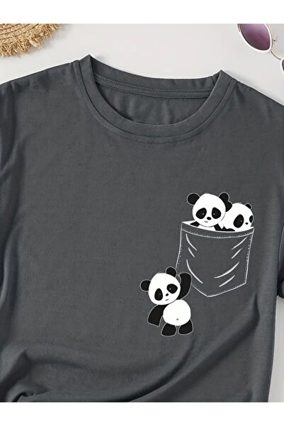 EXPECTED Unisex Cute Pandas εμπριμέ βαμβακερό, υπερμεγέθη, κομψό, casual μπλουζάκι