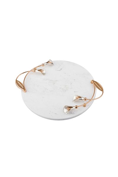 Dania Danya Tray and Platter Made of Natural Marble with Golden Metal Handles - Lily Design 30 cm