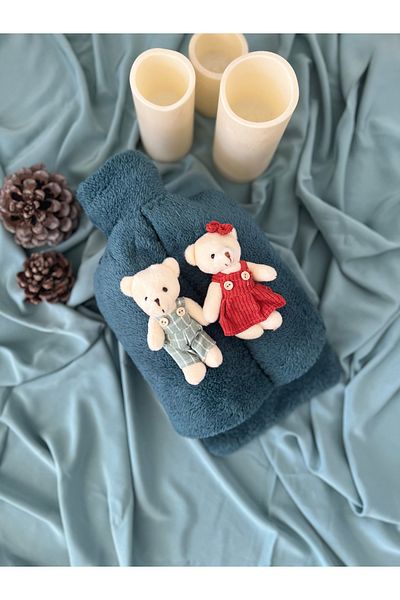 TREND COLOR Hot Water Bag Red Turquoise Double Teddy Bear Blue Colored Welsoft Fabric Foot Warmer 2 Lt Gift
