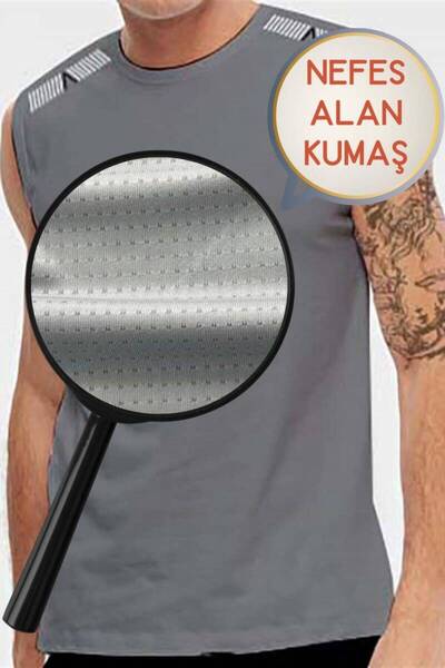 Miami Beach Ανδρικό μπλουζάκι από γκρι αναπνεύσιμο ύφασμα Zero Sleeve Lycra - 0355-Γκρι
