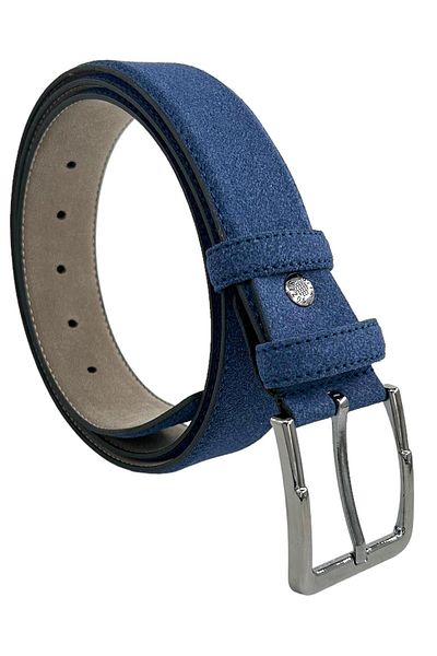 Süzer Deri Κλασική ζώνη από συνθετικό δέρμα Navy Blue Suede ραμμένη 4 cm - 7400-805