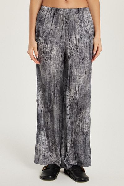 Tudors Women's Slim Fit Elastic Printed Wide Leg Black Trousers