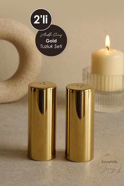 Anadolu Saray 2 Pieces Gold Salt Shakers Black Pepper Shakers Spice Shakers Salt Shakers Set of 2 Gold Salt Shakers