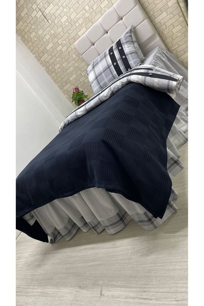 AHSEN TASARIM Single Buttoned Elastic Ruffle Skirt with Sheet Quilt Cover and Pique Set