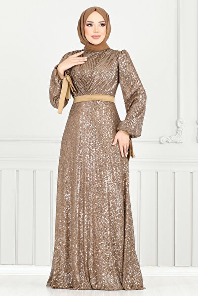 ModaMerve Manşeti Bağcıklı Tesettür Abiye 5690END900-M Koyu Vizyon