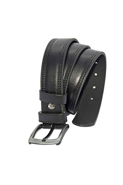 Süzer Deri Black Faux Leather Stitched Model 4 cm Sport Belt - 7000-28