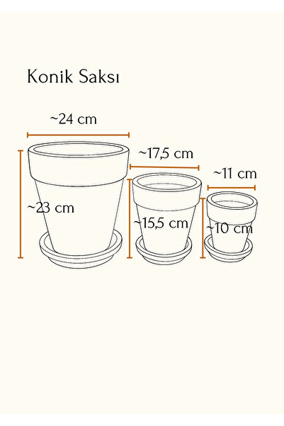 zef design store Terracotta Konik Saksı+Tabak • Vişne Mavi • 3 Farklı Boy Seçeneğiyle (Küçük Orta Büyük)