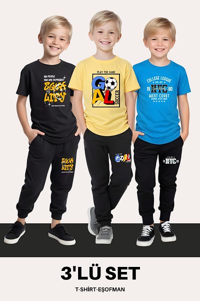 FYK KİDS Boy's 3-Piece T-Shirt-Training Suits