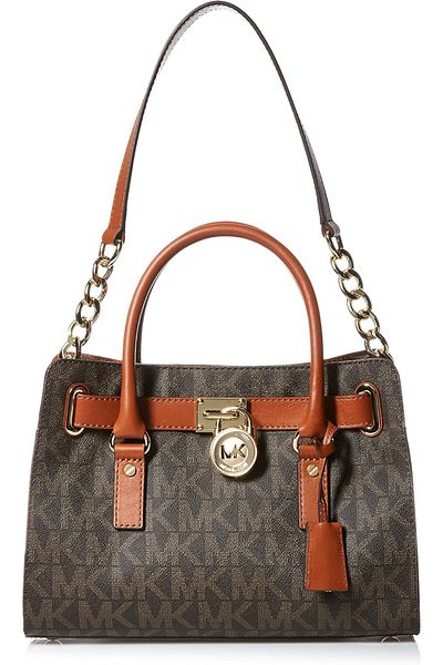 Michael Kors Hamilton Monogram Logo Medium Satchel Bag for Women - Brown
