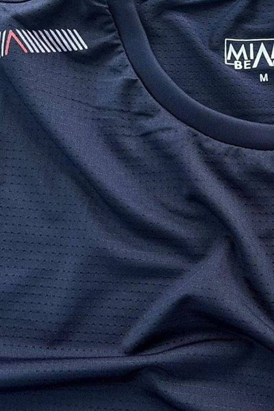 Miami Beach Navy Blue Breathable Fabric Zero Sleeve Lycra Men's T-Shirt - 0355-Navy Blue