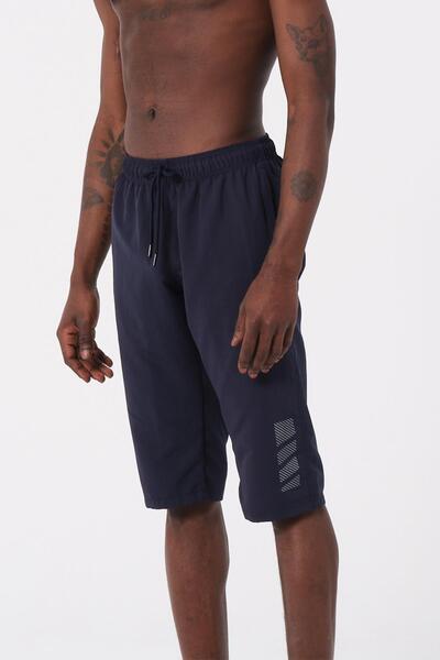 daag Lacivert Diz Altı Uzun Model Su İtici Özellikli Erkek Plaj Deniz Kapri Şort - DG341-Lacivert