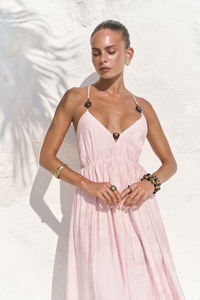 MAİ COLLECTİON Aden Bead Detail Pink Dress