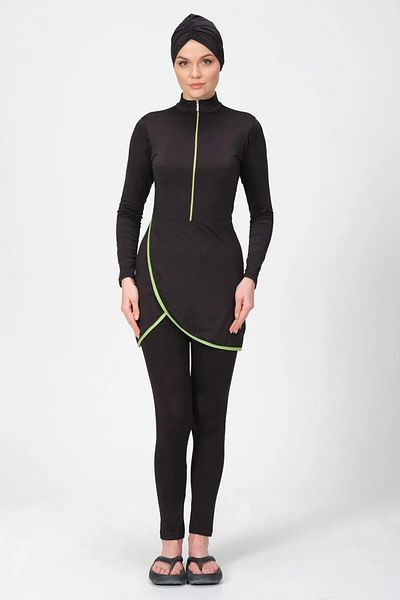 Bordomix 22663 Women's Black Double Breasted Hijab Swimsuit with Skirt