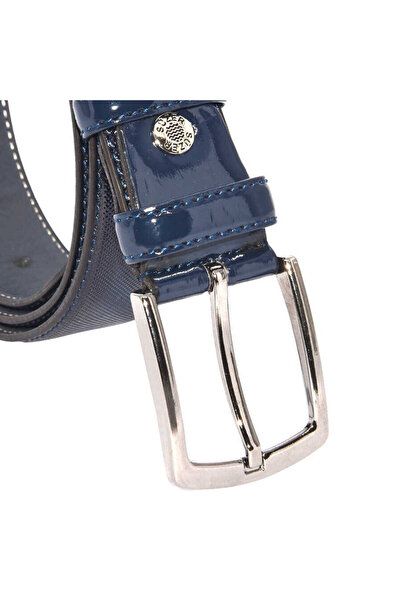 Süzer Deri Синій шкірозамінник з візерунком, класичний ремінь 3,5 см - 8005-80