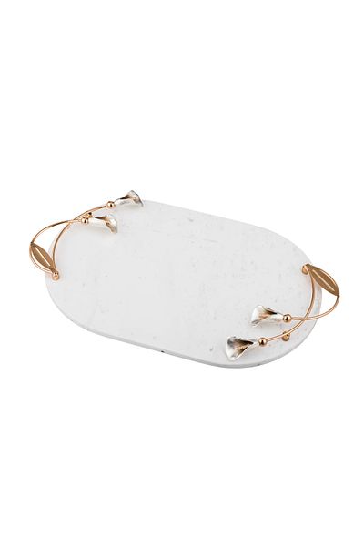 Dania Tray and Serving Plate - Natural Marble with Golden Metal Side Handles
