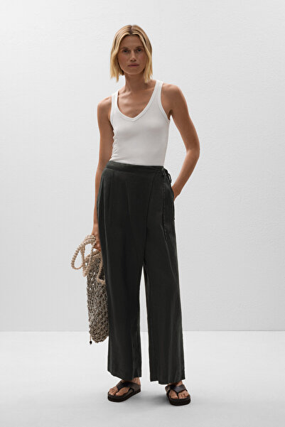 Oysho % 100 keten çapraz pareolu düz kesim bol pantolon